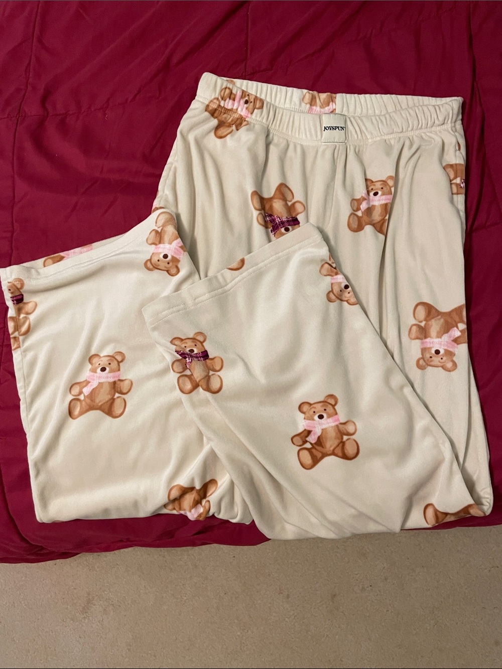 Joyspun Women’s XS 0-2 Teddy Bear Print Cream Pajama Pants